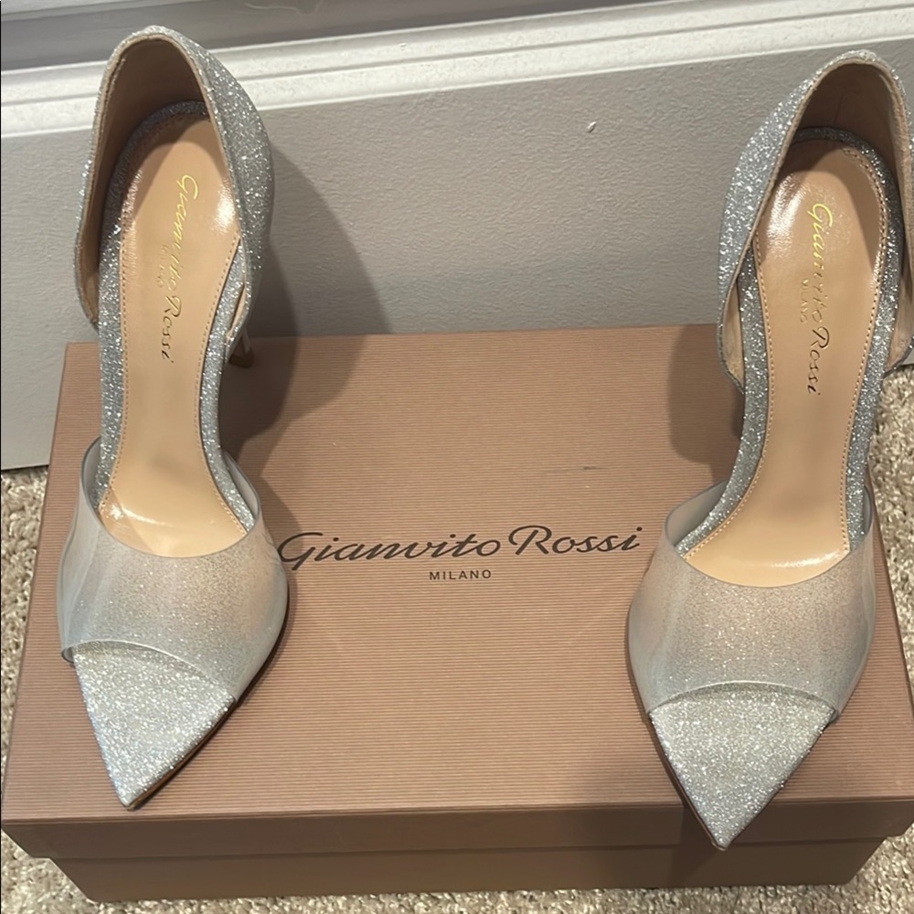 Gianvito Rossi Silver Heels with Shimmering Finish